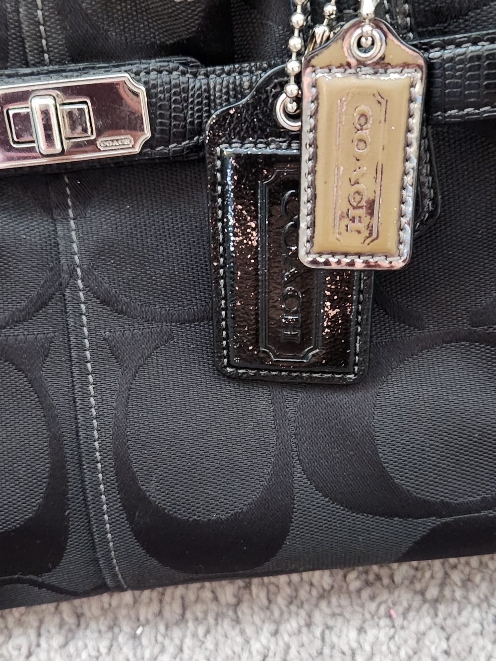 Coach Black Signature Tote with Silver-Tone Hardware - Picture 2 of 8